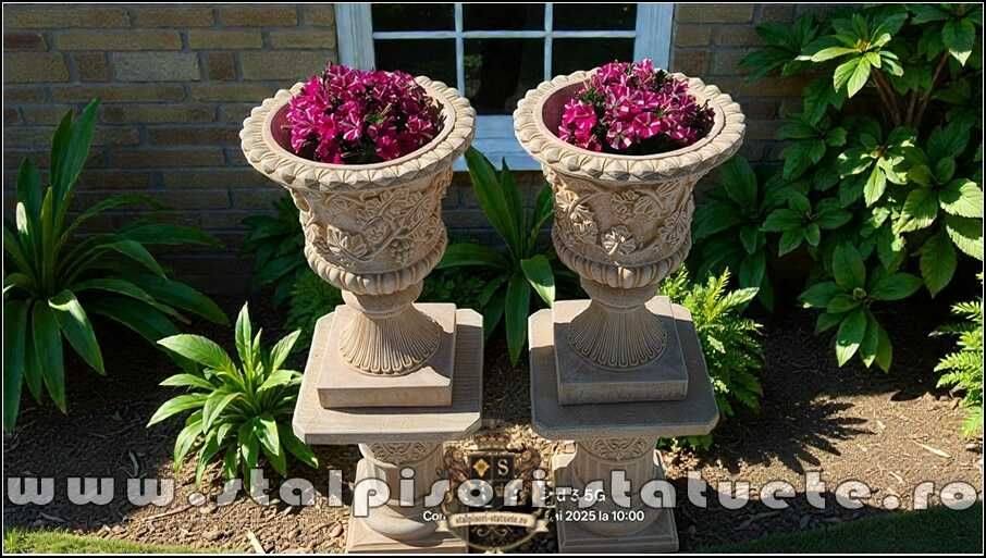 Set vază cu soclu, galben patinat, model V1-S6.