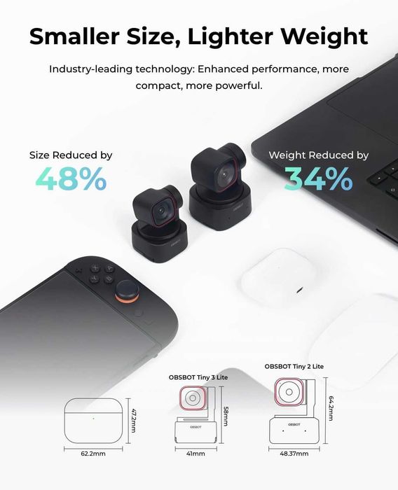 OBSBOT Tiny 3 Lite AI-Powered Spatial Audio 4K Webcam