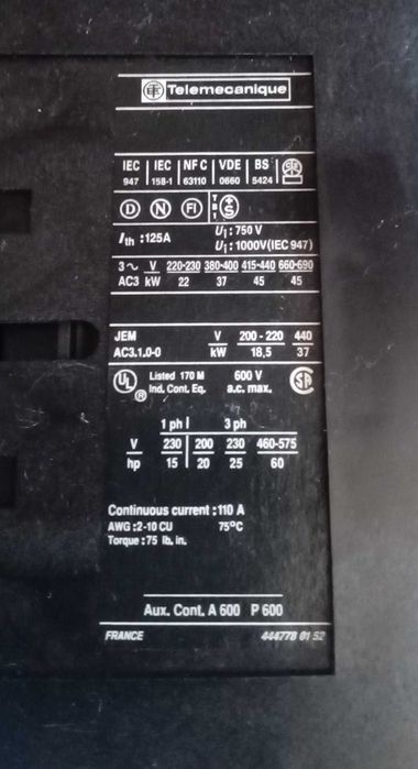 Трифазен Контактор Telemecanique LC1 D80 11 – Тестван, Отлично Състояние