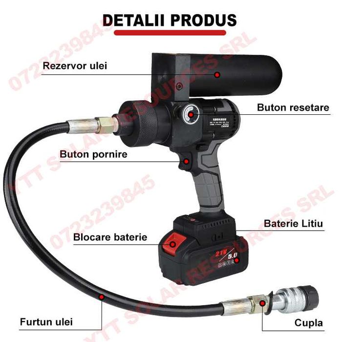 Masina / pompa hidraulica de stantat gauri in tabla / panouri electrice cu 2 baterii 5AH