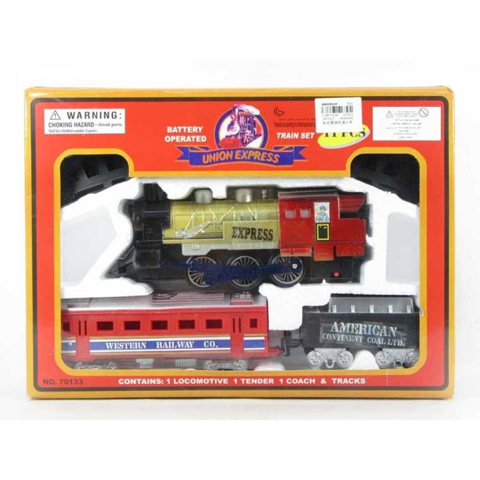 Локомотив Влак с вагони, движещ се по релси + СВЕТЛИНИ и ПУШЕК влакче