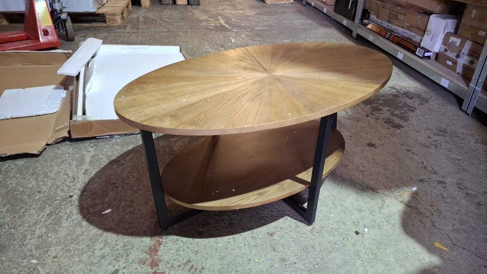 Masa ovala, 110 x 66 x 45.5 cm, dublu blat, lemn masiv, maro