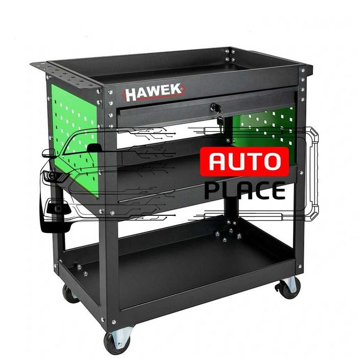Количка за инструменти с 3 рафта,поставка за отвертки и чекмедже HAWEK