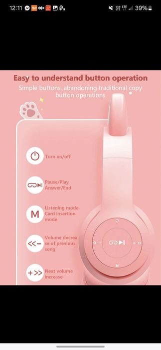 Безжични Wireless слушалки OnEar с лед светлини