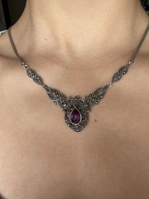 Готически сребърен комплект с камък аметист