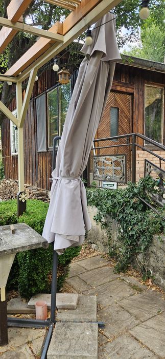 градински чадър „Камбана“ Ø380 см – бежов + стойка