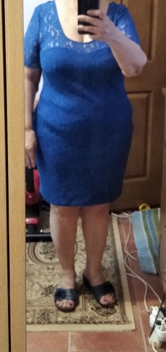 Rochie de ocazie , bleumarin , roz , 44-46 , material ff placut