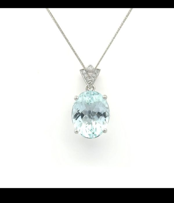 Pandantiv Platină & Aur 14k - Acvamarin Natural 3.47 ct - Certificat IGI