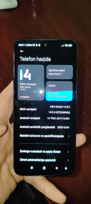 Redmi Note 11 ( Ko'k rangi, xolati ideal 128+6)