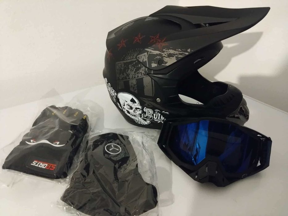 Set casca enduro+Ochelari+Manusi+Cagula