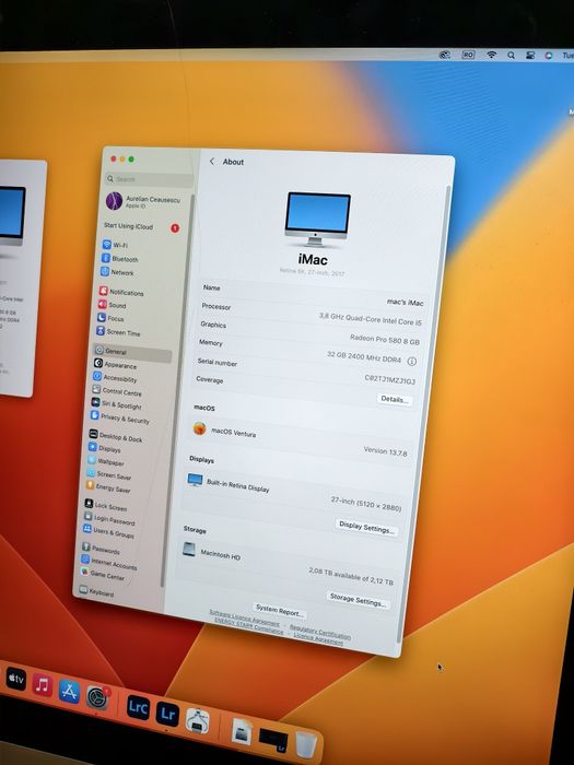 iMac 27" Retina 5K  – i5 3.8GHz – 32GB RAM – 2.1TB Fusion Drive