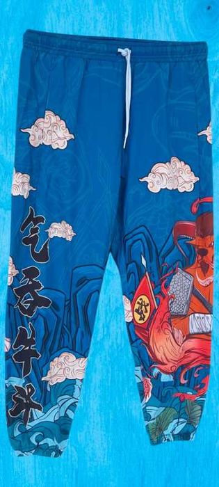 Pantaloni din fas casual albastru-turcoaz Japanese S