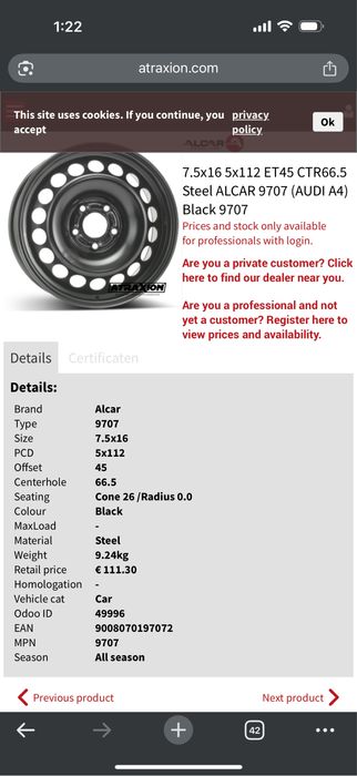 Jante otel audi A4 5x112 16 inch noi