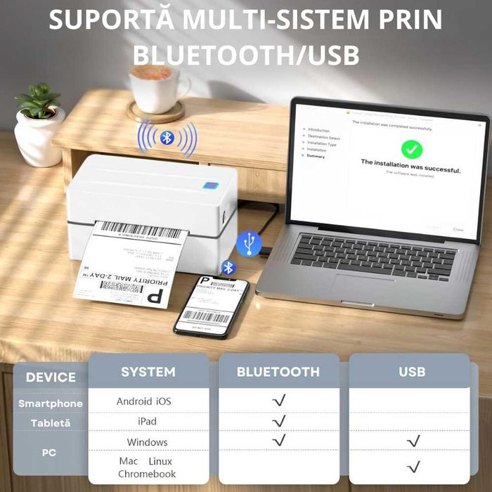 Imprimanta termica pentru etichete/AWB-uri, Conectare Wi-fi, Bluetooth