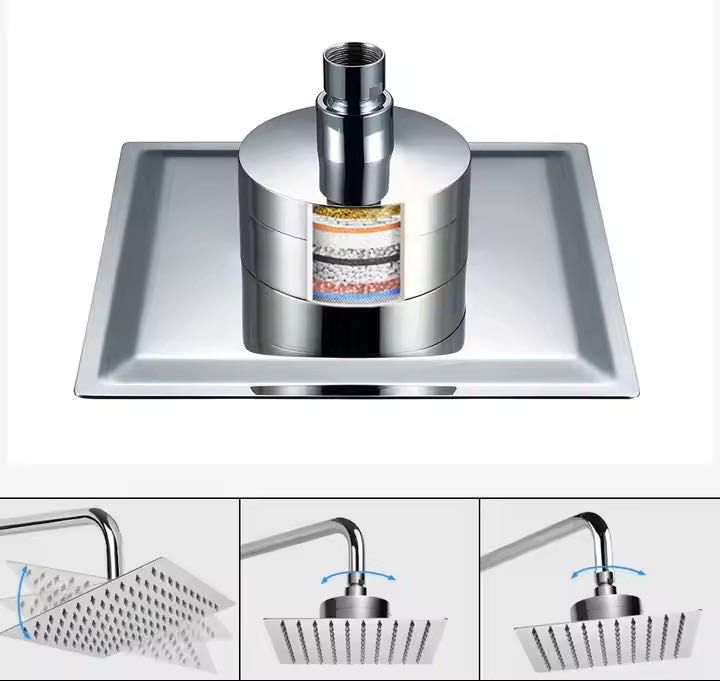 Cap Dus Plafon Inox – Jet Puternic, Ultra Slim, cu Sistem de Filtrare pentru Apa Dura