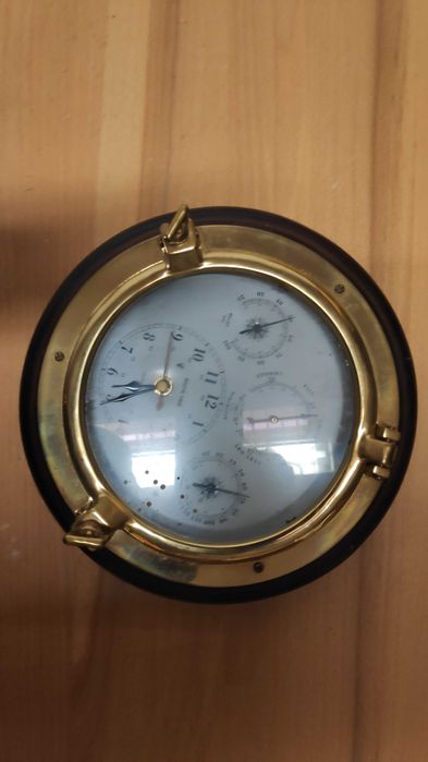 Stație Meteo Nautică Vintage (Barometru, Termometru, Higrometru, Ceas)
