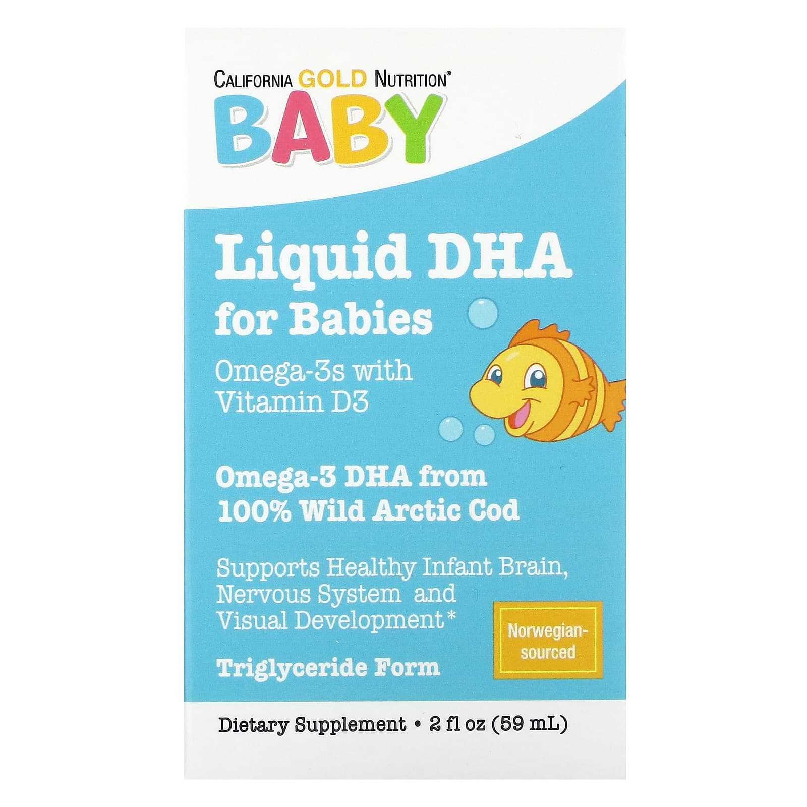 Омега-3 DHA с витамином D3, California Gold Nutrition, 1050 мг, 59 мл ...
