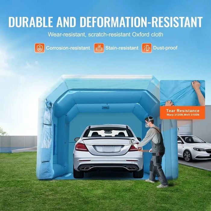 НЕМСКА Надуваема Бояджийска Кабина VEVOR – 6.4 x 4.1 x 3 м, с 1100W Вентилатор + ЛЕД ФЕНЕР