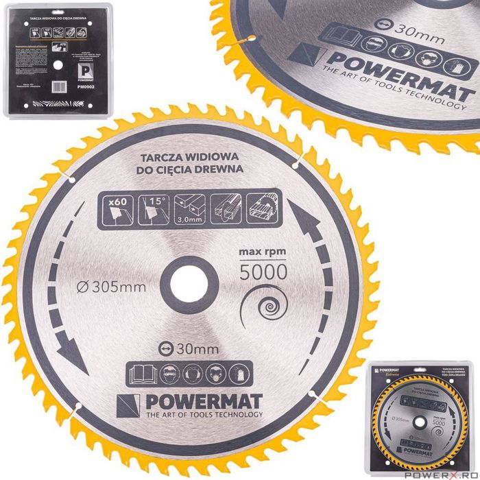 Disc circular pentru lemn, 305 x 30, 60 dinti, Powermat
