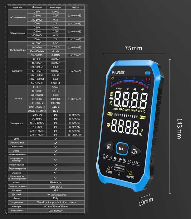 Мултицет с автоматична настройка за напрежение, 20204498
