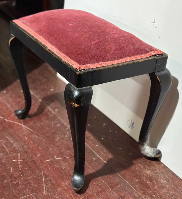 Taburet Vintage Stil Artdeco; Scaunel tapitat din lemn masiv