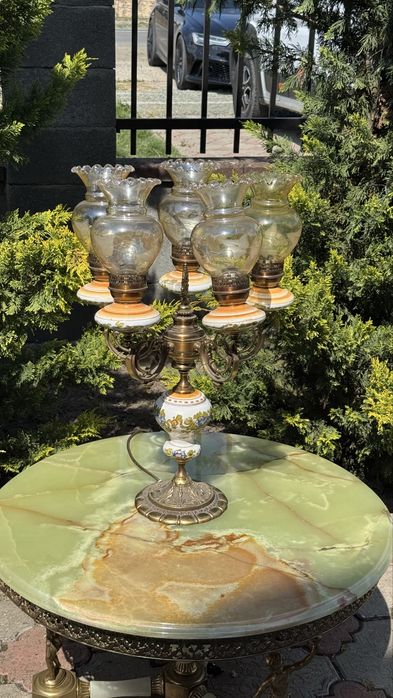 Lampa tip sfesnic cu 5 brate - bronz si portelan pictat