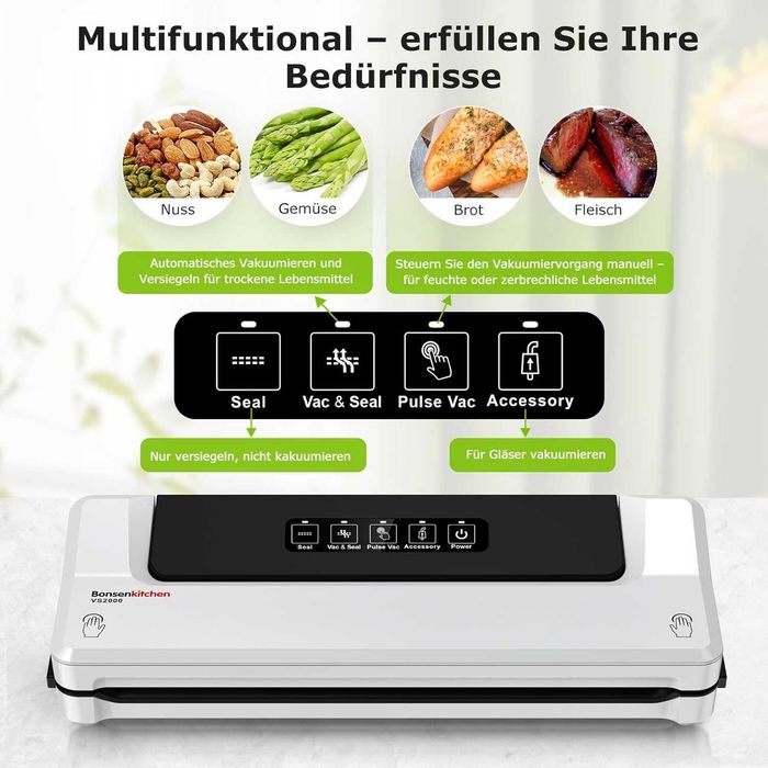 Уред за вакуумиране Bonsenkitchen 4-в-1 – Комплект с 40 торбички, за Sous Vide