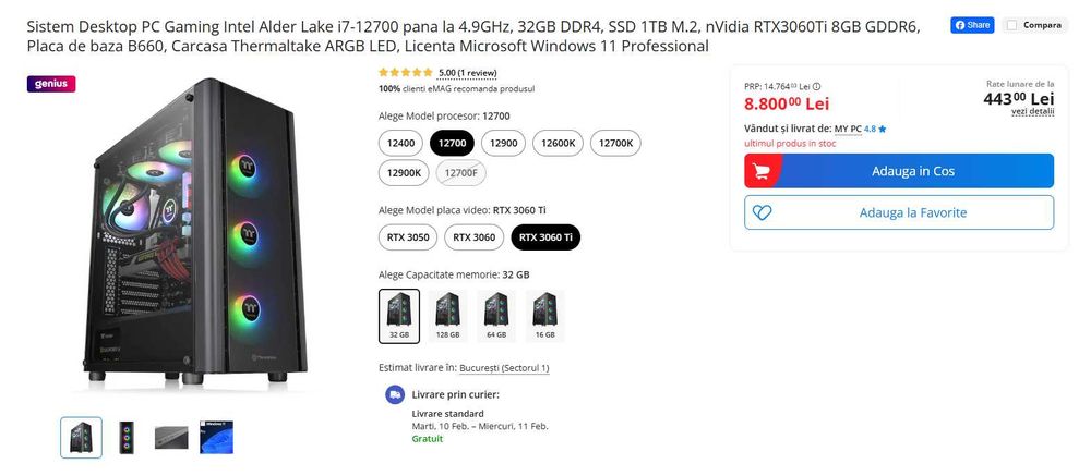 PC Intel Alder Lake i7, 32GB , SSD 1TB M.2, nVidia RTX3060Ti 8GB GDDR6