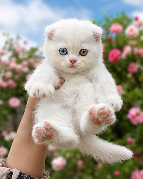 Котёнок белый фолд мальчик и девочка