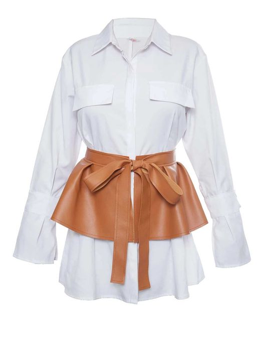 Centura imitatie piele gen peplum (volan) maro
