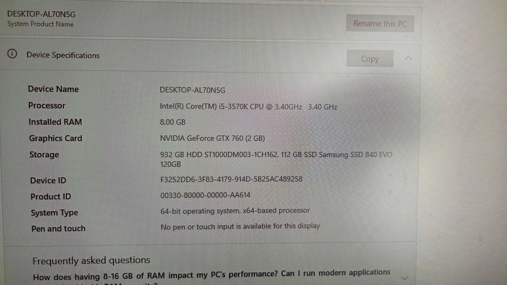 Pc/calculator/computer Intel 3570k GTX760
