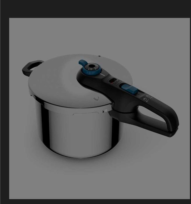 Тенджера под налягане Tefal Secure Trendy 6 Aqua Blue, 6 л, 2 нива готвене, 5 системи за безопасност, Индикатор налягане, Индукция, Неръждаема стомана