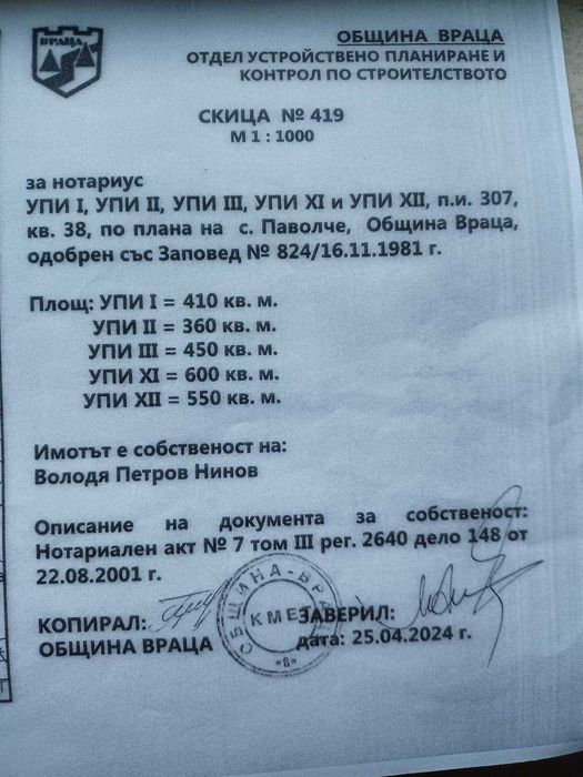 Парцели с.Паволче гр.Враца-УПИ-2365 кв.Панорама