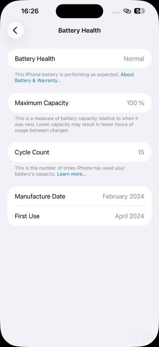 Iphone 15 pro max 100% yomkost, 15 ta cycle