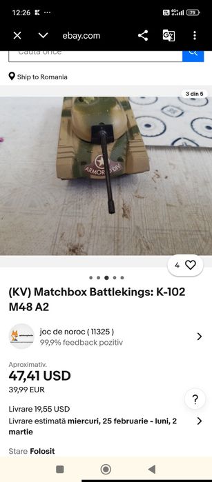 Machetă Tanc Matchbox metal,1974,raritate de colecție