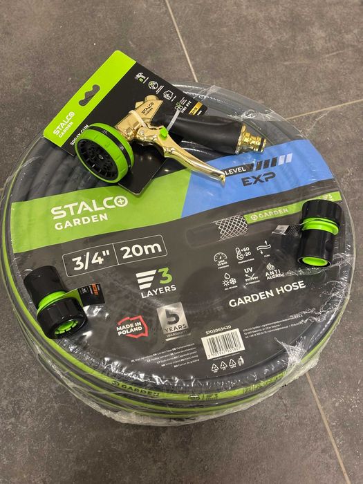 Set Complet Furtun Grădină 3/4" 20m STALCO GARDEN + Pistol Alamă 8 Funcții