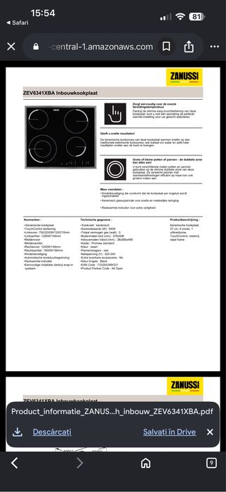 Plita electrica vitroceramica Zanussi ZEV6341XBA noua in cutie