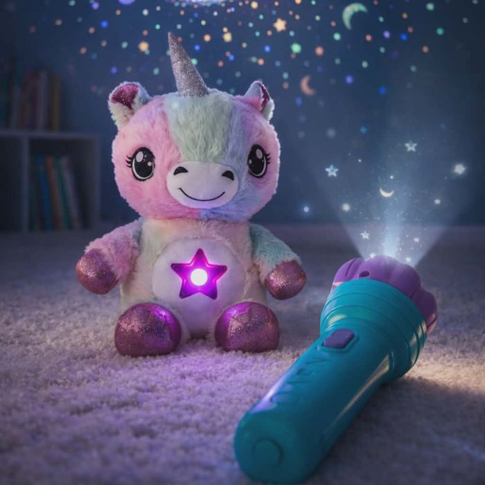 Плюшена играчка с нощна лампа 2в1 + детски фенер-проектор със светлинн