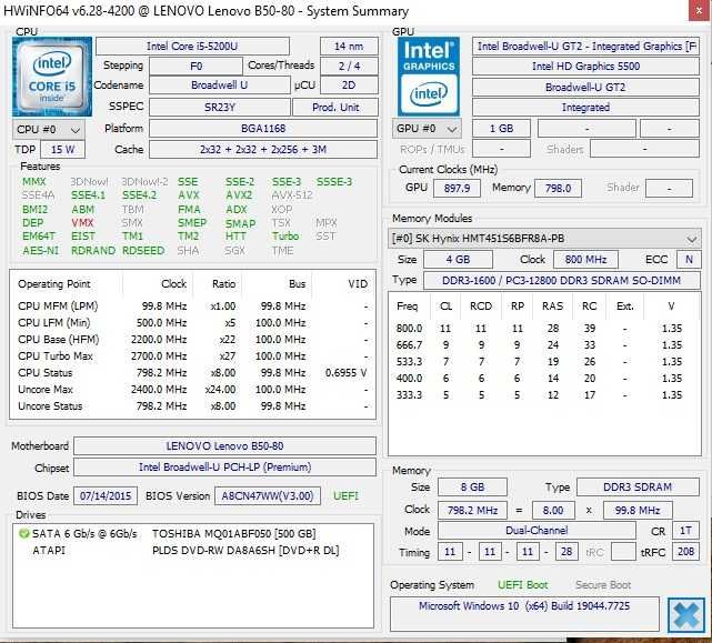 Laptop Lenovo B50-80 Intel I5 5200u Ram 8G HDD SSD diagonala 15.6 Inch 40 Cm