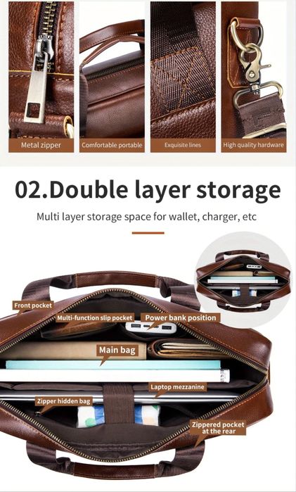 Мъжка професионална бизнес чанта /Куфарче за лаптоп 15”от естест. кожа