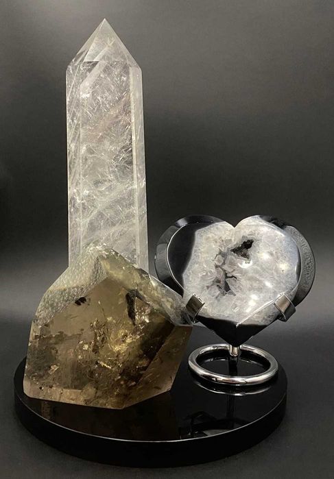 Decor Cristale-Cuart Transparent&Agat Negru&Cuart Fumuriu-Set Cristale