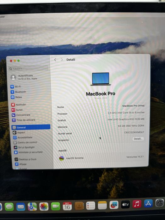 MacBook Pro 16inch 2019 64GB 1TB memorie