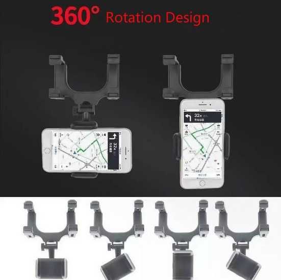 Стойка за телефон върху огледалото за обратно виждане на автомобил