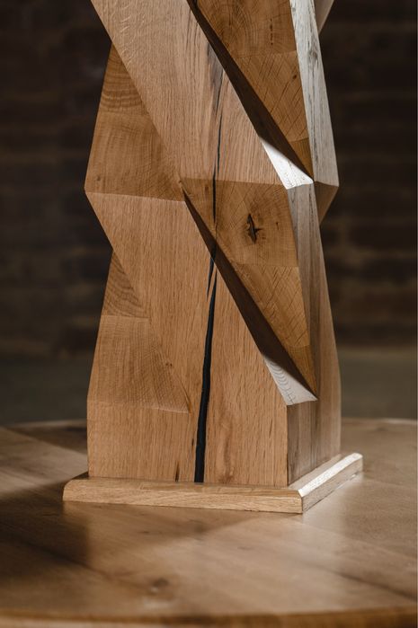 Masă rotundă lemn masiv, nuc și stejar