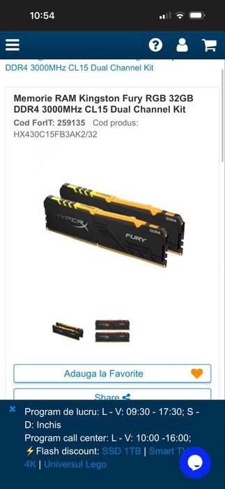 2x32 gb rami ( nu sunt rgb dar sunt tot de la fury )