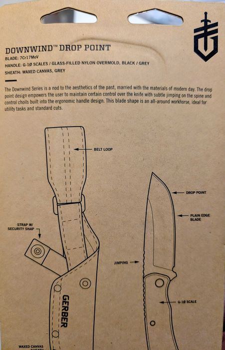 Нож с фиксирано острие, Gerber downwind drop point. Лов, риболов, бушкрафт, къмпинг. Нов, неразопакован