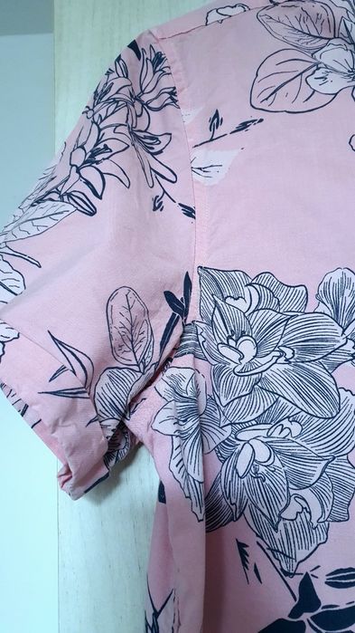C&A M cămașă bărbat florală roz cu gri slim fit vâscoză bumbac vară casual modern