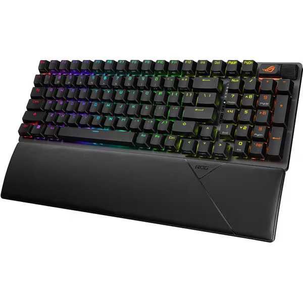 Tastatura Gaming Wireless mecanica ASUS ROG Strix Scope II 96 Wireless, Bluetooth, Layout US, Rog Snow, negru Noua Sigilata Garantie