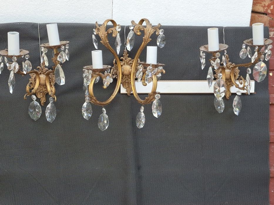 Candelabru bronz +aplice,elemente cristal
