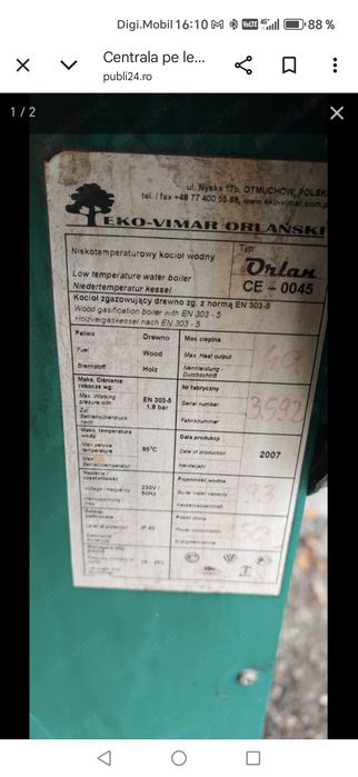 Centrala pe lemne orleon,cu gazeificare, de la romstal